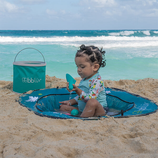Piscina copii, Bbluv, Arena, Usoara si pliabila, Include o galeata pliabila si geanta de transport, Sistem pop-up, 75x20 cm, Blue