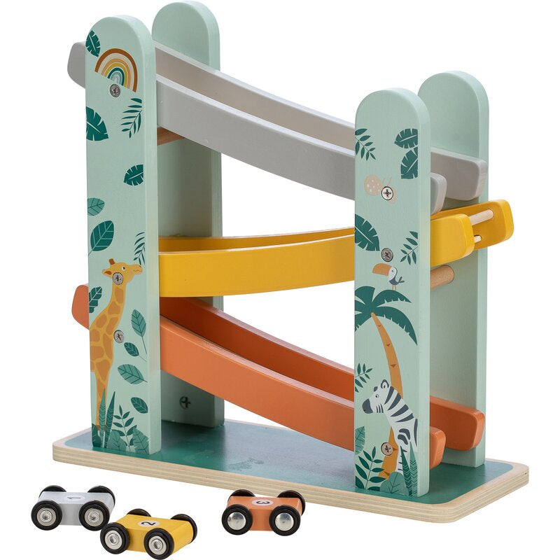 Pista de masini, Free2Play, Safari, Din lemn, Cu 3 masinute incluse, 26.9 x 23.6 x 7 cm, Conform cu standardele europene EN71-1;2018, EN71-2:2020, EN71-3:2021