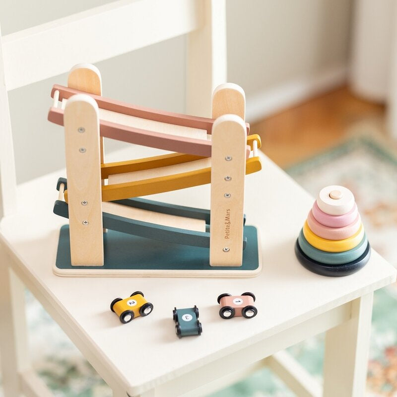 Pista de masini, Petite&Mars, Milky Way Wood of Mars, Cu 3 masinute, 18 luni+, Multicolor