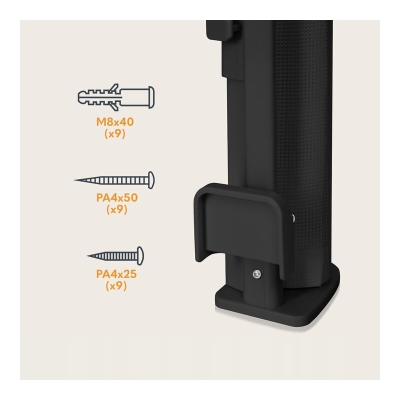 Poarta de siguranta, Lionelo, Thea, Cu suruburi, Textila, Retractabila, Mecanism dublu de blocare, Montaj universal, 95x140 cm, Conform cu standardul european de securitate EN1930, Negru
