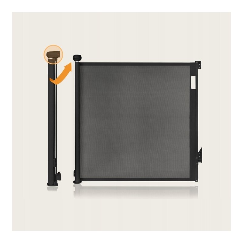 Poarta de siguranta, Lionelo, Thea, Cu suruburi, Textila, Retractabila, Mecanism dublu de blocare, Montaj universal, 95x140 cm, Conform cu standardul european de securitate EN1930, Negru