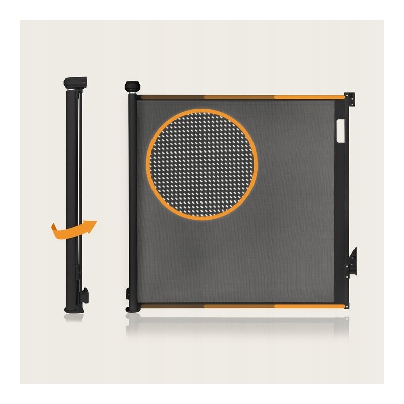 Poarta de siguranta, Lionelo, Thea, Cu suruburi, Textila, Retractabila, Mecanism dublu de blocare, Montaj universal, 95x140 cm, Conform cu standardul european de securitate EN1930, Negru