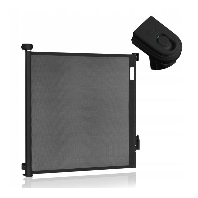 Poarta de siguranta, Lionelo, Thea, Cu suruburi, Textila, Retractabila, Mecanism dublu de blocare, Montaj universal, 95x140 cm, Conform cu standardul european de securitate EN1930, Negru
