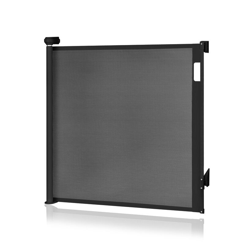 Poarta de siguranta, Lionelo, Thea, Cu suruburi, Textila, Retractabila, Mecanism dublu de blocare, Montaj universal, 95x140 cm, Conform cu standardul european de securitate EN1930, Negru