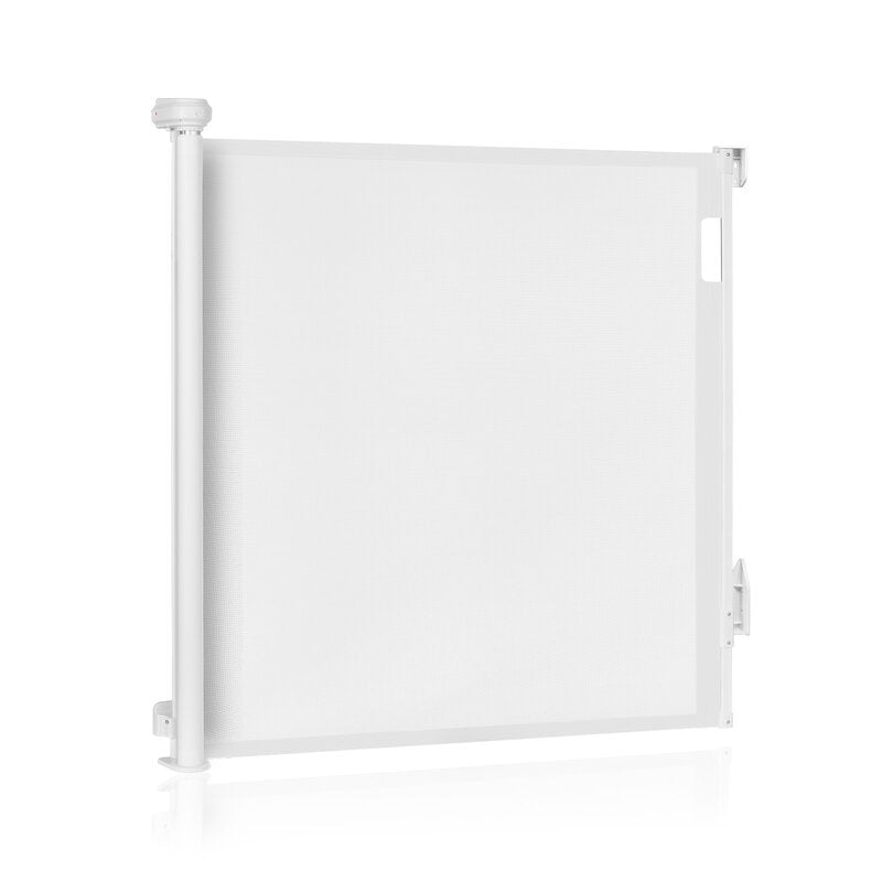 Poarta de siguranta, Lionelo, Thea, Textila, Ofera vizibilitate, Retractabila, Mecanism dublu de blocare, Montaj universal, 95x140 cm, Conform cu standardul european de securitate EN1930, Alb