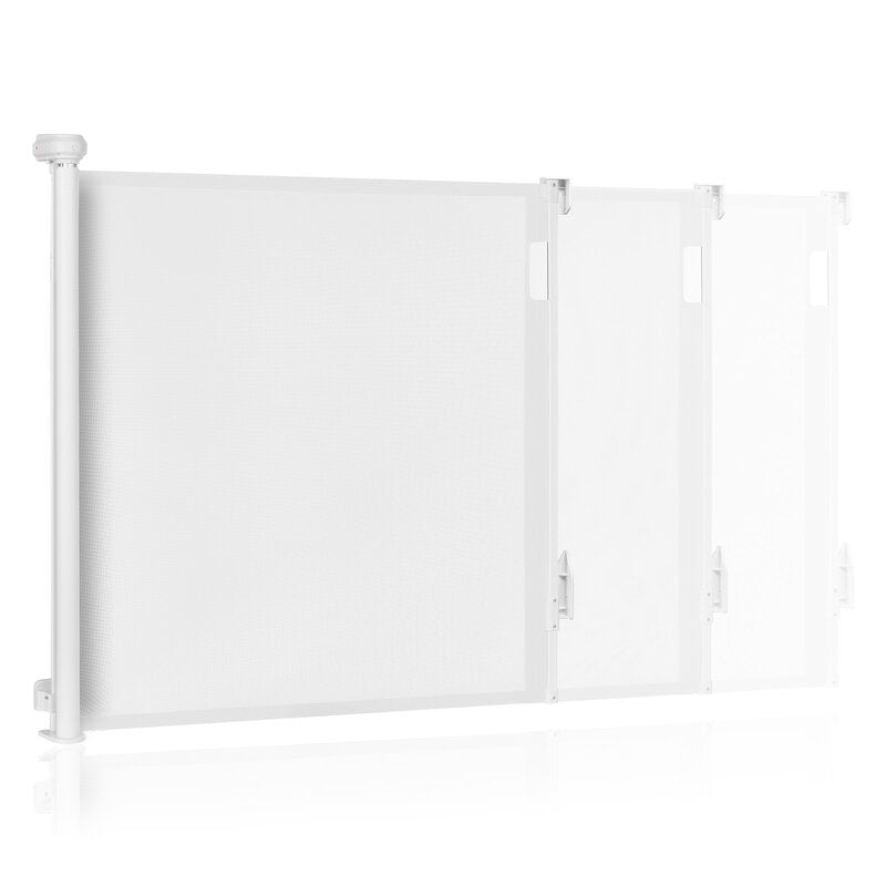 Poarta de siguranta, Lionelo, Thea, Textila, Ofera vizibilitate, Retractabila, Mecanism dublu de blocare, Montaj universal, 95x140 cm, Conform cu standardul european de securitate EN1930, Alb