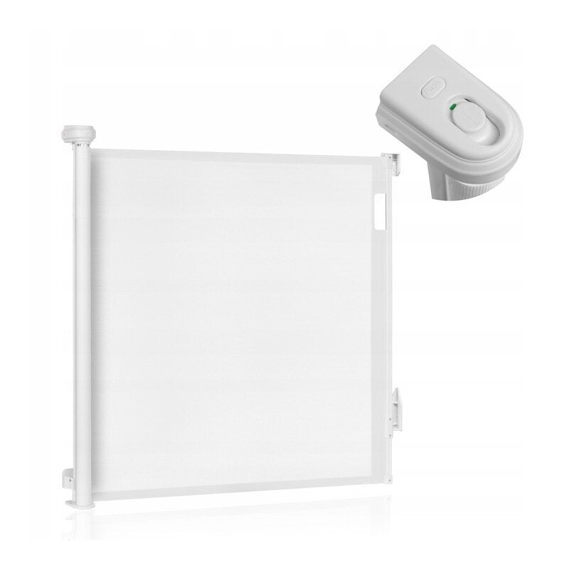 Poarta de siguranta, Lionelo, Thea, Textila, Ofera vizibilitate, Retractabila, Mecanism dublu de blocare, Montaj universal, 95x140 cm, Conform cu standardul european de securitate EN1930, Alb