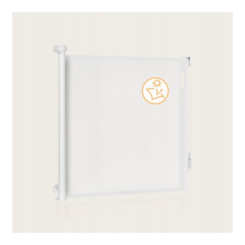 Poarta de siguranta, Lionelo, Thea, Textila, Ofera vizibilitate, Retractabila, Mecanism dublu de blocare, Montaj universal, 95x140 cm, Conform cu standardul european de securitate EN1930, Alb