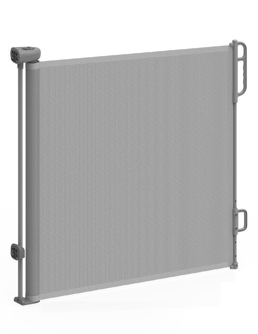 Poarta Retractabila Bebelusi Momcozy 140 cm Grey Plasa Nylon Blocare Dubla