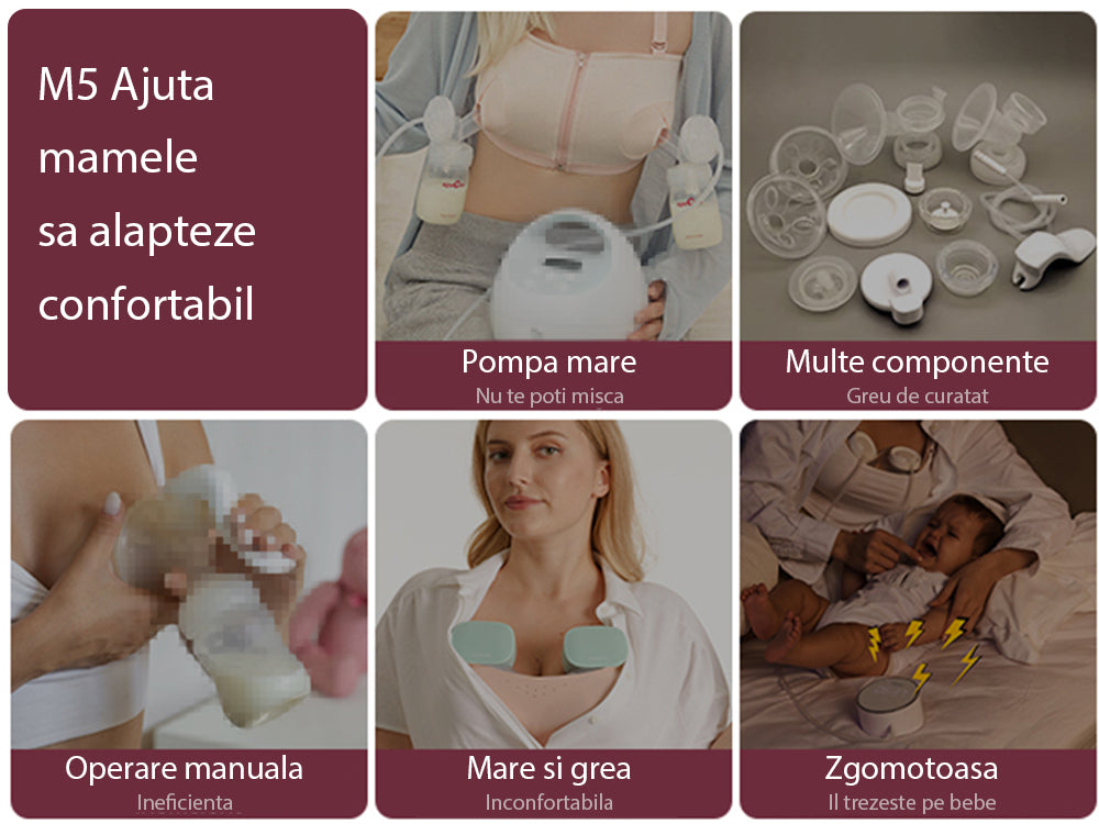 Pompă de Sân Momcozy Hands-Free M5 Grey - Silențioasă, Portabilă, Eficientă