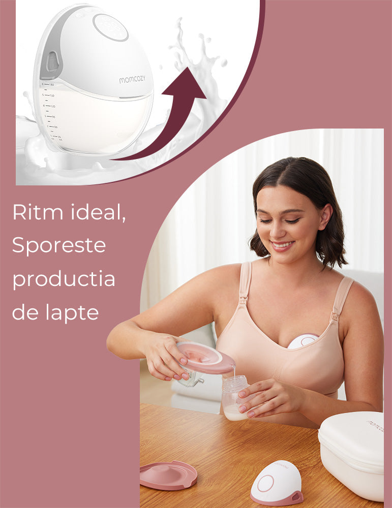 Pompă Sân Momcozy Hands-Free Dublă M6 Rosie - Portabilă, Silențioasă și Eficientă