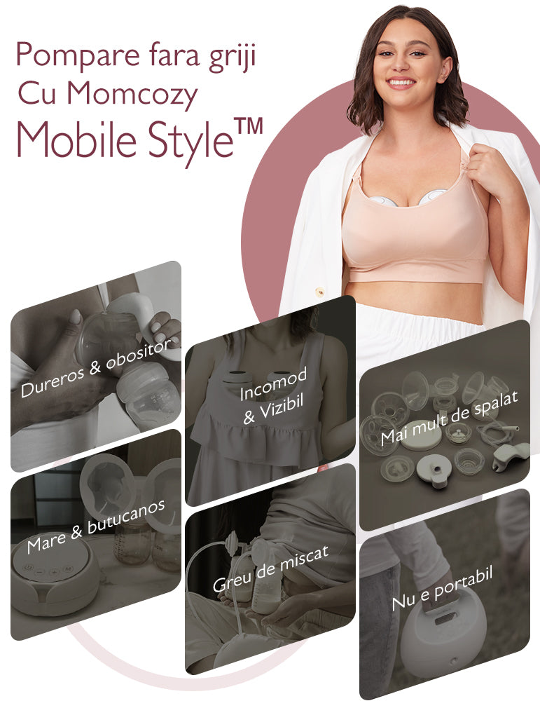 Pompă Sân Momcozy Hands-Free Dublă M6 Rosie - Portabilă, Silențioasă și Eficientă