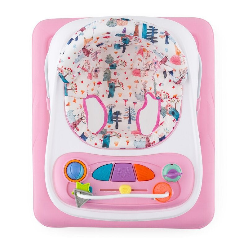 Premergator, Feedo, Pliabil, Cu panou de joaca inclus, Cu inaltime reglabila in 3 pozitii, Cu sistem de franare, Dezvolta abilitatile motorii si senzoriale, Greutate maxima suportata 12 kg, 6 luni+, Pink