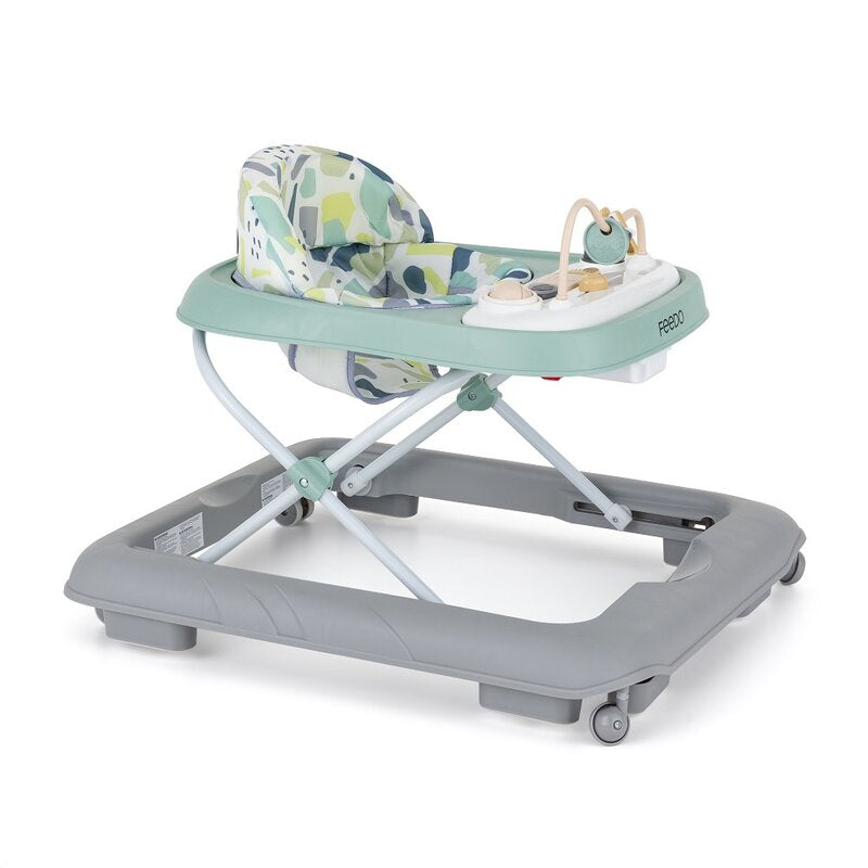 Premergator, Feedo, Pliabil, Cu panou de joaca inclus, Cu inaltime reglabila in 3 pozitii, Cu sistem de franare, Dezvolta abilitatile motorii si senzoriale, Greutate maxima suportata 12 kg, 6 luni+, Mint