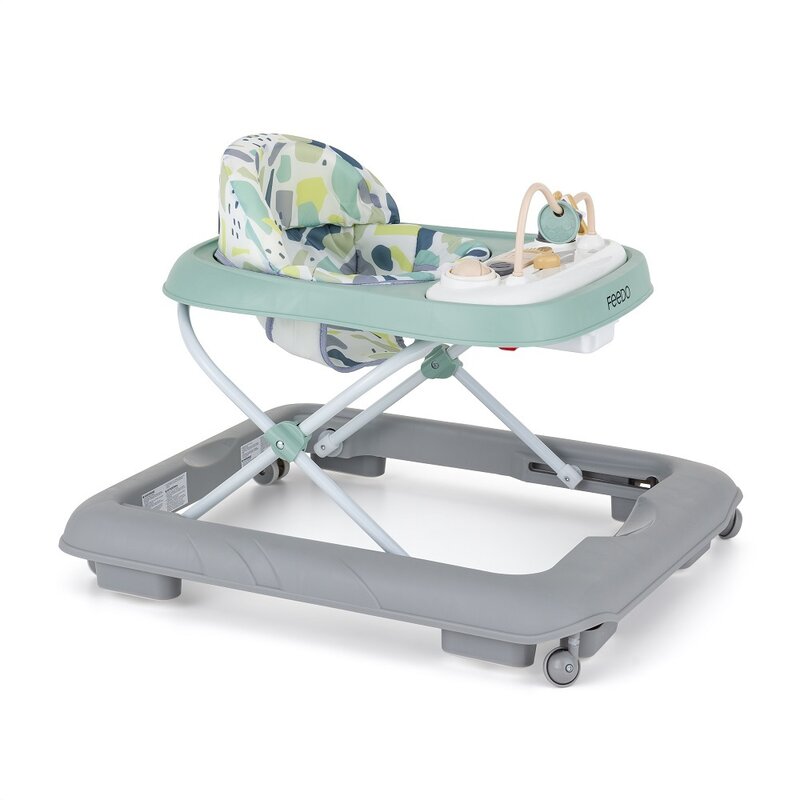 Premergator, Feedo, Pliabil, Cu panou de joaca inclus, Cu inaltime reglabila in 3 pozitii, Cu sistem de franare, Dezvolta abilitatile motorii si senzoriale, Greutate maxima suportata 12 kg, 6 luni+, Mint