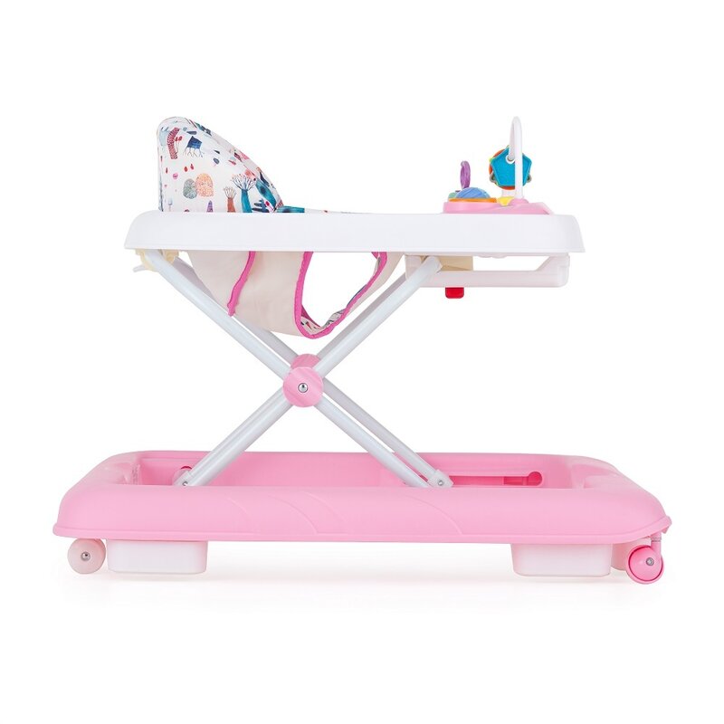 Premergator, Feedo, Pliabil, Cu panou de joaca inclus, Cu inaltime reglabila in 3 pozitii, Cu sistem de franare, Dezvolta abilitatile motorii si senzoriale, Greutate maxima suportata 12 kg, 6 luni+, Pink