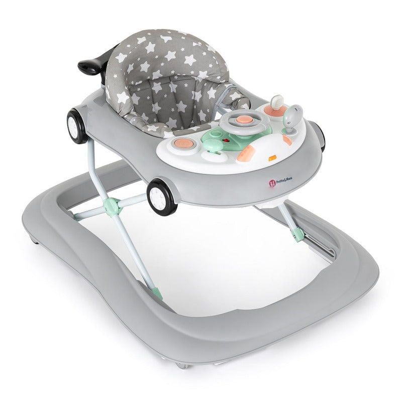 Premergator muzical, Petite&Mars, Cu panou interactiv si lumini Cabrio, Inaltime reglabila pe 3 pozitii, 6 luni+, Gri