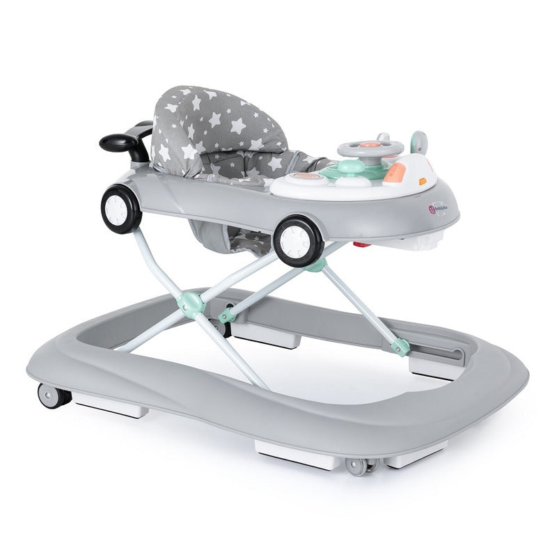 Premergator muzical, Petite&Mars, Cu panou interactiv si lumini Cabrio, Inaltime reglabila pe 3 pozitii, 6 luni+, Gri