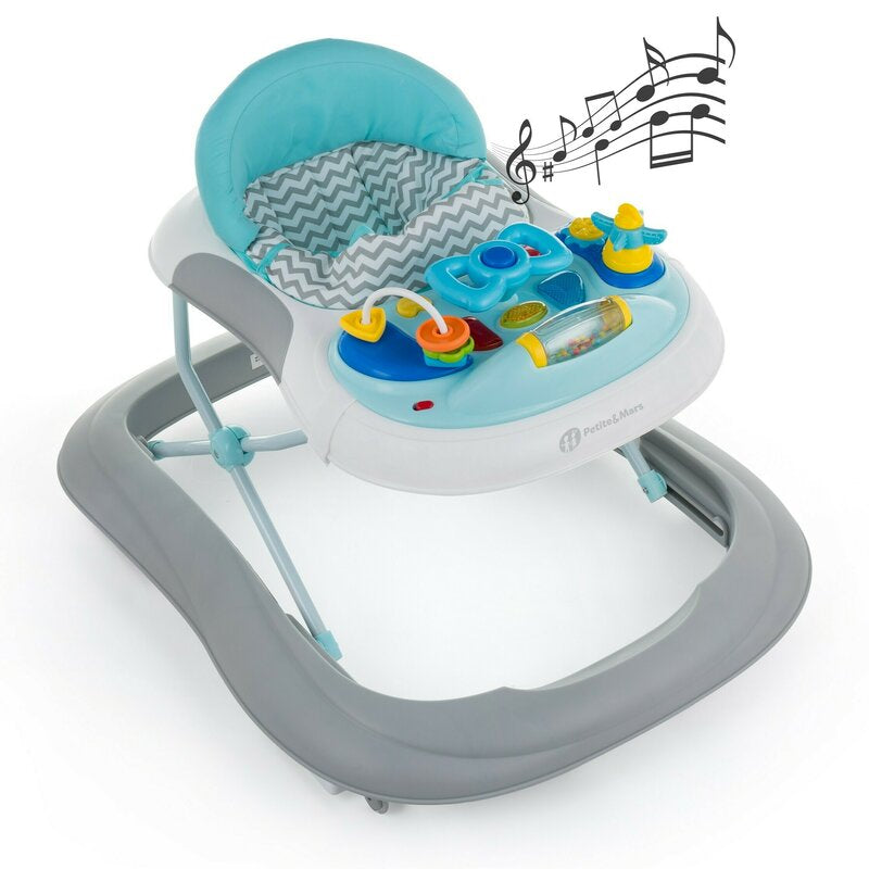 Premergator, Petite&Mars, Monty, Panou interactiv, Reglabil pe inaltime, Roti, Sustine 12 kg, Chevron Blue