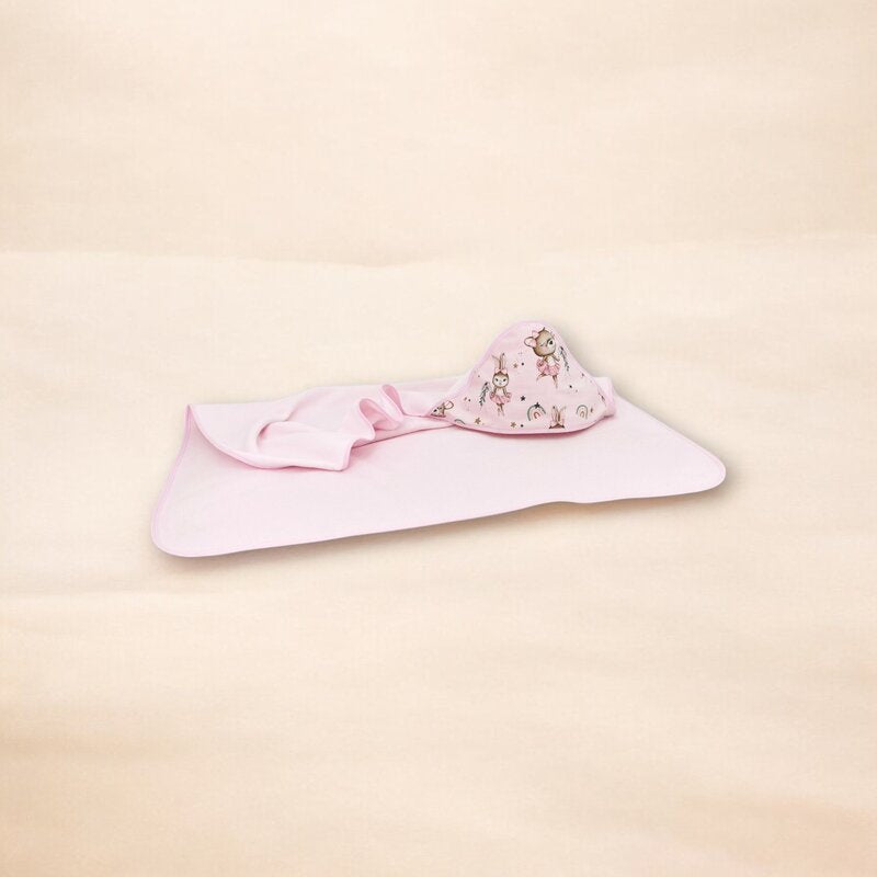 Prosop cu gluga, MimiNu, Mare, Dimensiune 100x100 cm, Din bumbac si thermo fleece, Materiale certificate Oeko Tex Standard 100, Design, Little Ballerina Pink