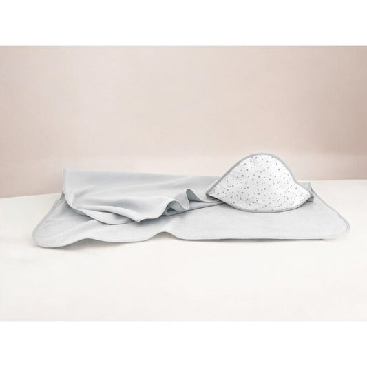 Prosop cu gluga, MimiNu, Mare, Dimensiune 100x100 cm, Din bumbac si thermo fleece, Materiale certificate Oeko Tex Standard 100, Mini Gray Stars