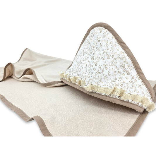 Prosop cu Glugă MimiNu 100x100 cm Meadow | Bumbac și Bambus | Oeko-Tex | Cu Volanase și Dantelă