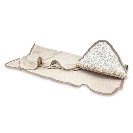 Prosop cu Glugă MimiNu 100x100 cm Meadow | Bumbac și Bambus | Oeko-Tex | Cu Volanase și Dantelă