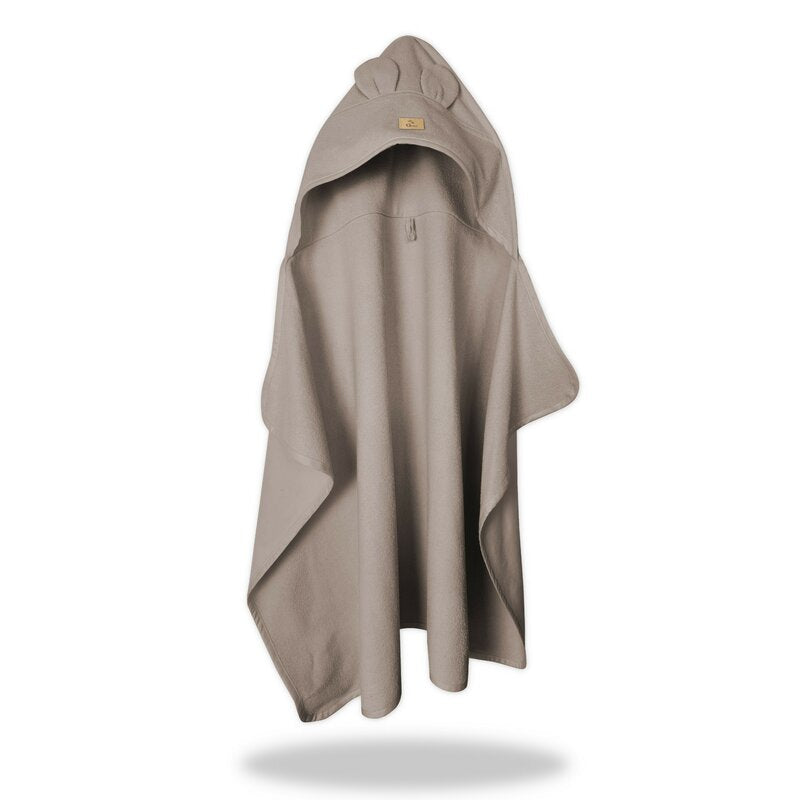 Prosop cu gluga pentru juniori, Qmini, Cu urechi si agatatoare, Dimensiune 120x85cm, Din tricot termo-terry din bambus, Materiale certificate Oeko Tex Standard 100, Mocha