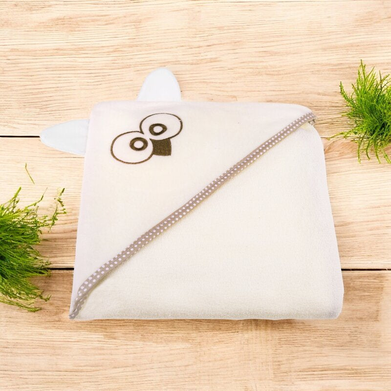 Prosop cu glugă și urechi Qmini Owl 80x80 cm, Ecru – detaliu material