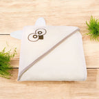 Prosop cu glugă și urechi Qmini Owl 80x80 cm, Ecru – detaliu material