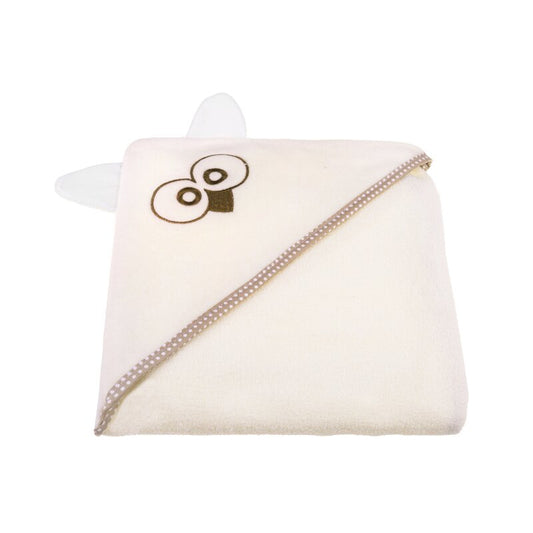 Prosop cu gluga, Qmini, Cu urechi, Din bumbac, Dimensiune mare 80x80 cm, Ecru Qwl