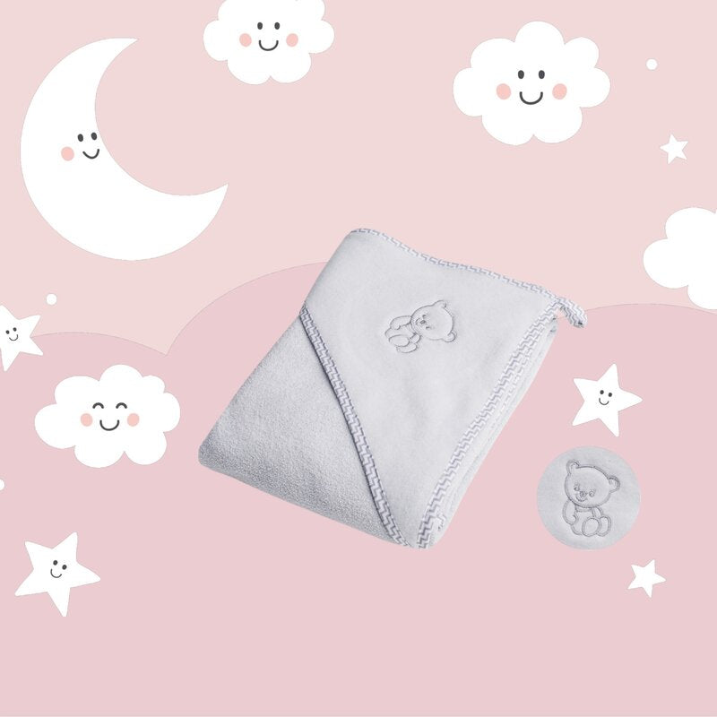 Prosop cu gluga, Qmini, Din bumbac, 80x80 cm, Grey