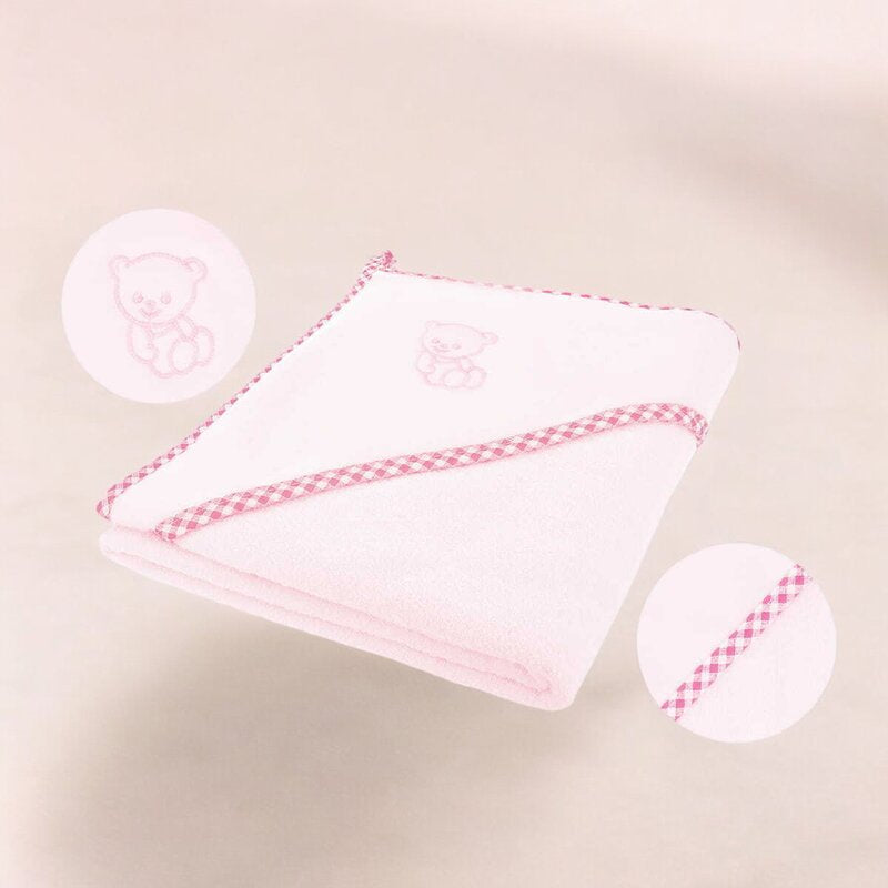 Prosop cu gluga, Qmini, Din bumbac, 80x80 cm, Pink