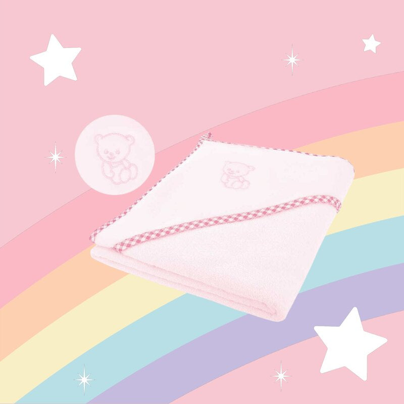 Prosop cu gluga, Qmini, Din bumbac, 80x80 cm, Pink