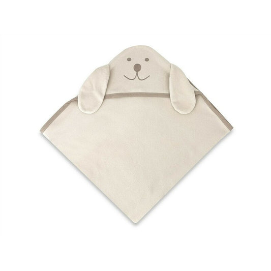 Prosop cu gluga, Qmini, Mare, Cu broderie si urechi, Dimensiune 100x100 cm, Din tricot termo-terry din bambus, Materiale certificate Oeko Tex Standard 100, Eared Bear Beige