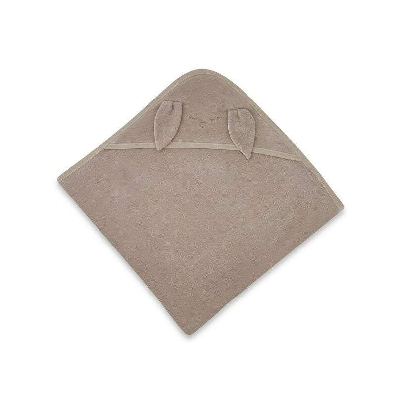 Prosop cu gluga, Qmini, Mare, Cu broderie si urechi, Dimensiune 100x100 cm, Din tricot termo-terry din bambus, Materiale certificate Oeko Tex Standard 100, Rabbit Mocha