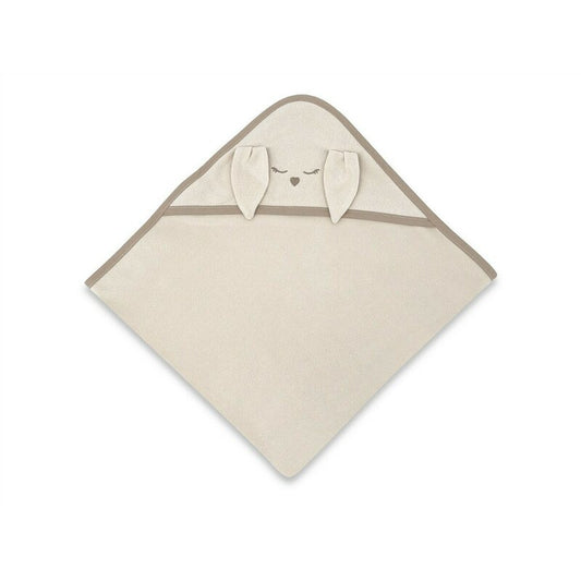 Prosop cu gluga, Qmini, Mare, Cu broderie si urechi, Dimensiune 100x100 cm, Din tricot termo-terry din bambus, Materiale certificate Oeko Tex Standard 100, Rabbit Beige