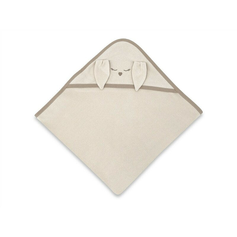 Prosop cu gluga, Qmini, Mare, Cu broderie si urechi, Dimensiune 100x100 cm, Din tricot termo-terry din bambus, Materiale certificate Oeko Tex Standard 100, Rabbit Beige