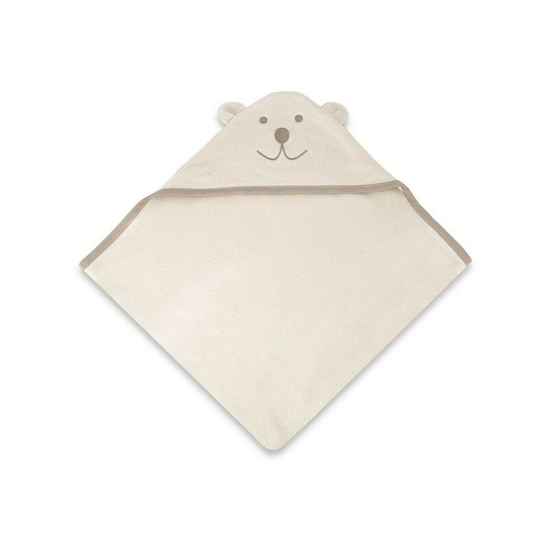 Prosop cu gluga, Qmini, Mare, Cu broderie si urechi, Dimensiune 100x100 cm, Din tricot termo-terry din bambus, Materiale certificate Oeko Tex Standard 100, Teddy Bear Beige