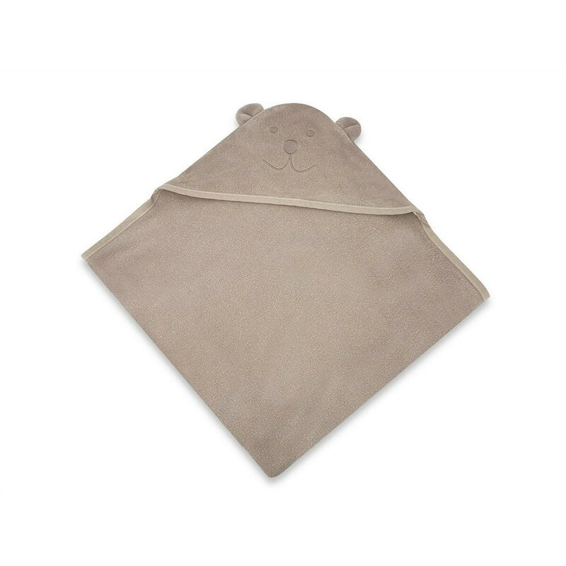 Prosop cu gluga, Qmini, Mare, Cu broderie si urechi, Dimensiune 100x100 cm, Din tricot termo-terry din bambus, Materiale certificate Oeko Tex Standard 100, Teddy Bear Mocha