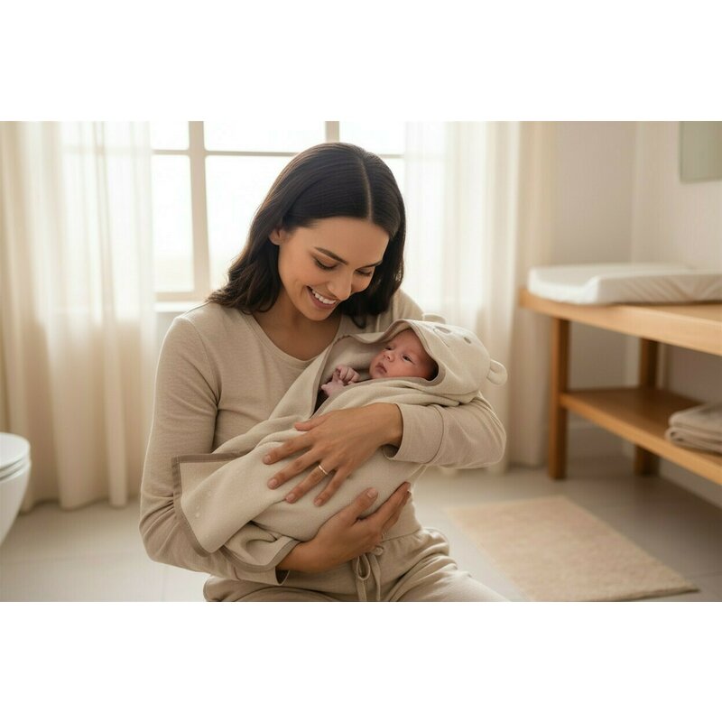 Prosop cu glugă Qmini Teddy Bear 100x100 cm, Mocha – imagine 9
