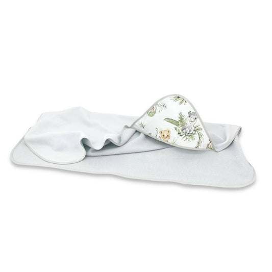 Prosop cu gluga, Qmini, Mare, Dimensiune 100x100 cm, Din bumbac si thermo fleece, Materiale certificate Oeko Tex Standard 100, Safari