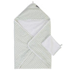 Prosop cu gluga si manusa de baie Childhome 80x80 cm Jerse Muselina Verde