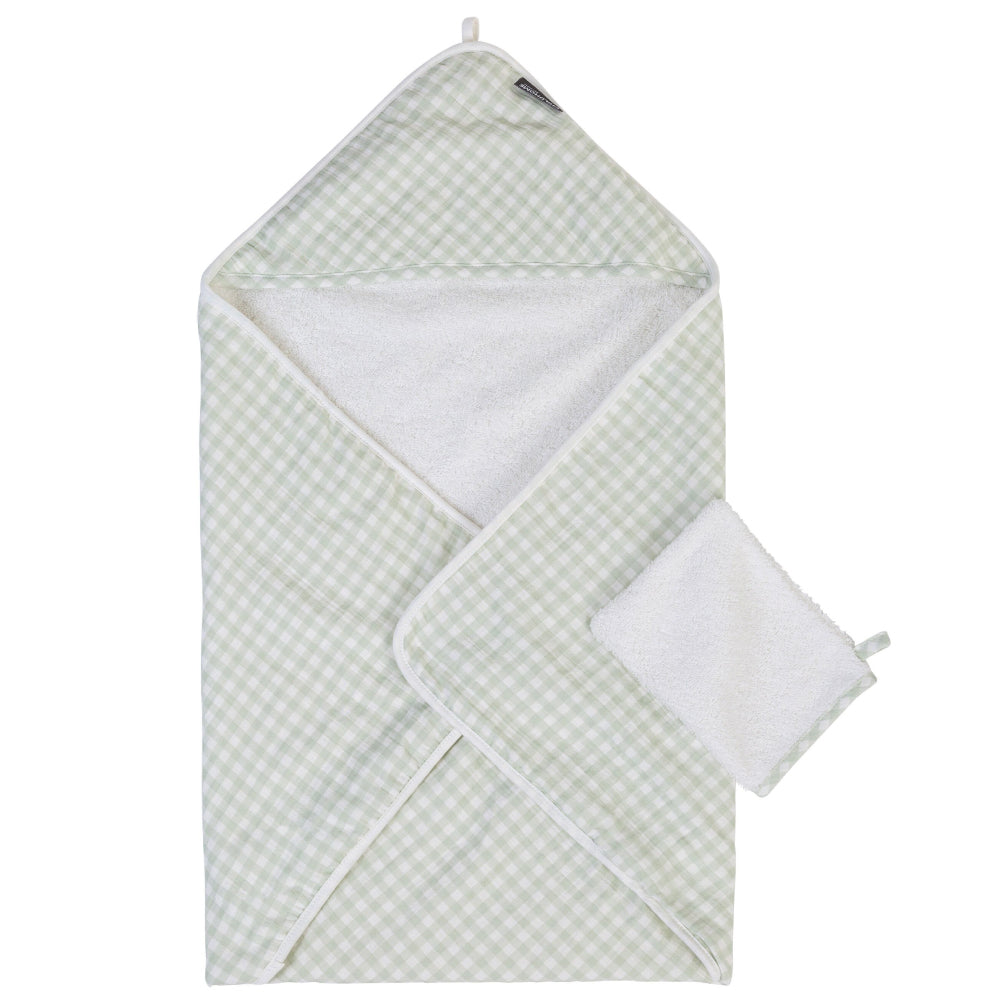 Prosop cu gluga si manusa de baie Childhome 80x80 cm Jerse Muselina Verde