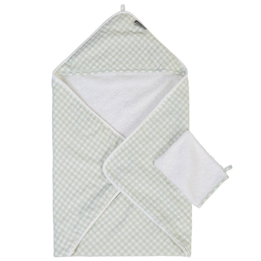 Prosop cu gluga si manusa de baie Childhome 80x80 cm Jerse Muselina Verde