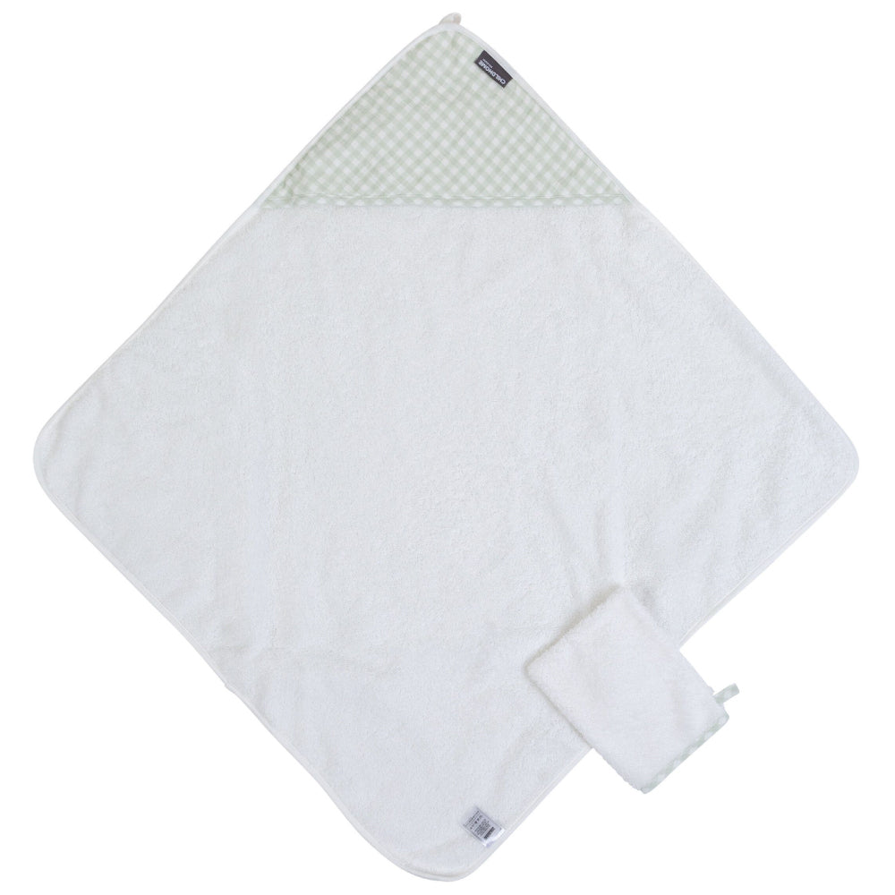 Prosop cu gluga si manusa de baie Childhome 80x80 cm Jerse Muselina Verde