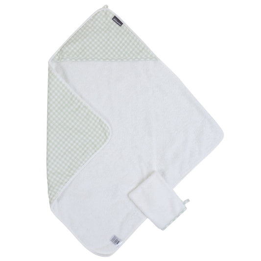Prosop cu gluga si manusa de baie Childhome 80x80 cm Jerse Muselina Verde