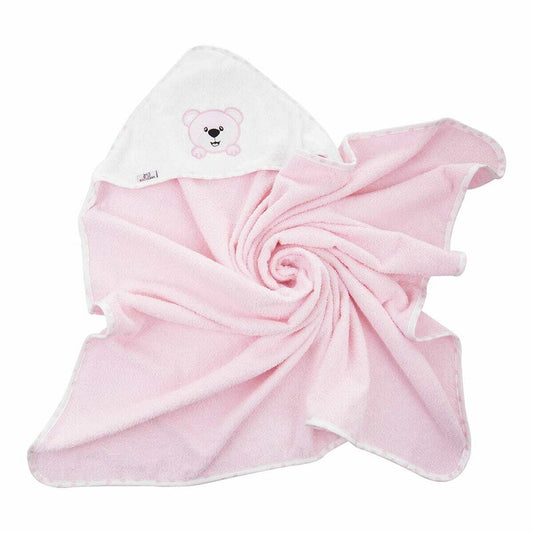 Prosop de baie, Bocioland, Cu gluga, 100% bumbac, 80x80 cm, Teddy Bear, Pink