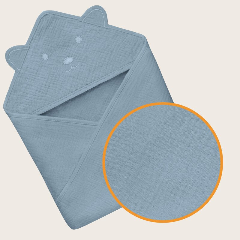 Prosop de baie, Lionelo, Cu gluga, Din muselina, 100% bumbac, 80x80 cm, Absorbtie eficienta, Albastru