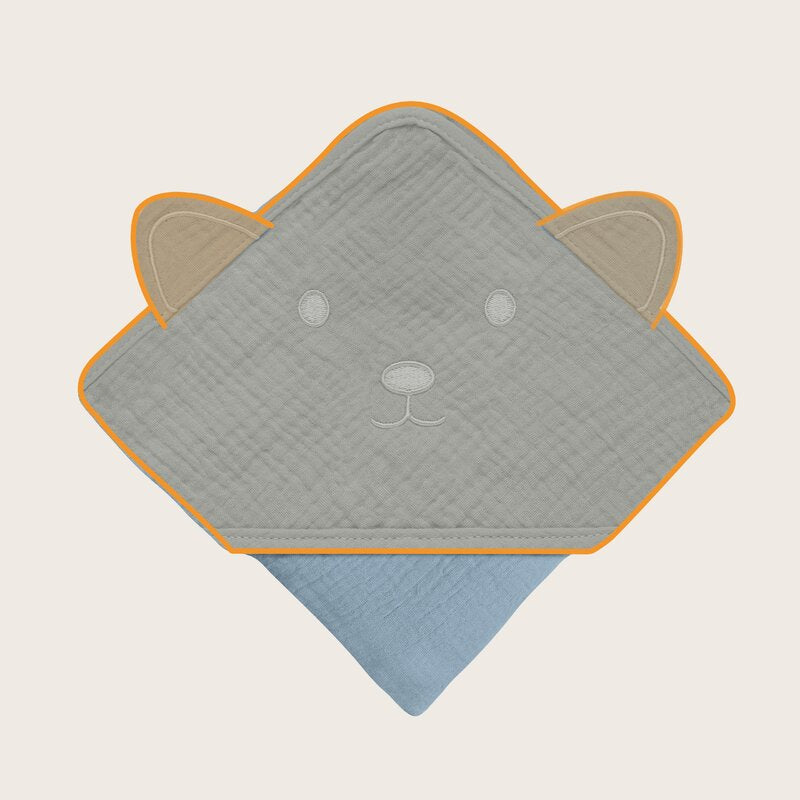Prosop de baie, Lionelo, Cu gluga, Din muselina, 100% bumbac, 80x80 cm, Absorbtie eficienta, Albastru